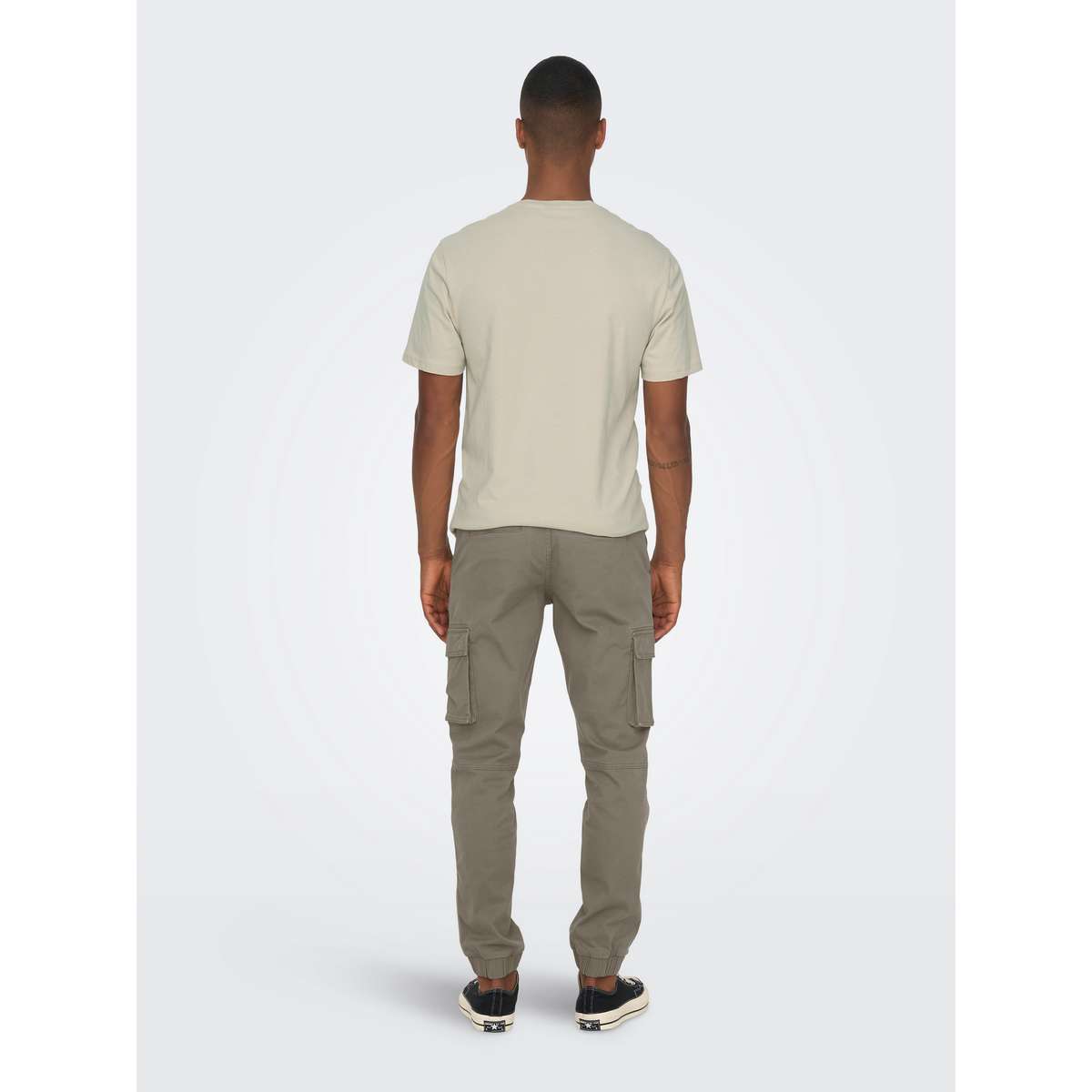 ONLY & SONS MEN΄S TAPERED FIT COTTON ELASTICATED HEMS TROUSERS 22016687 FALCON BROWN - Καφέ - W33 L32